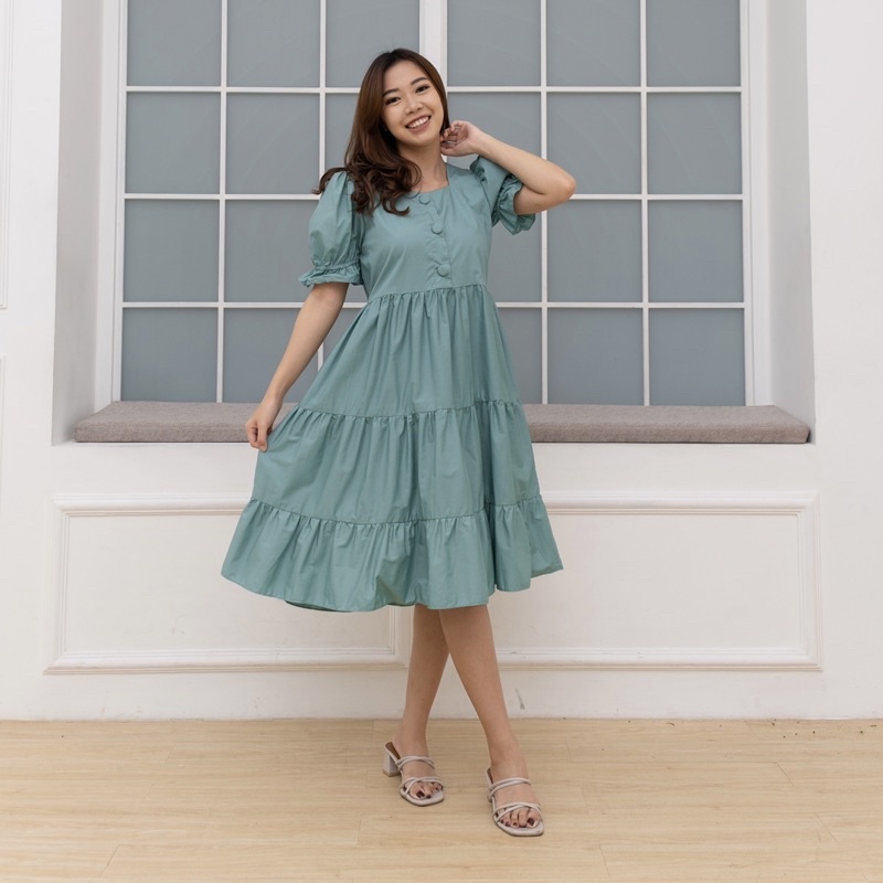 Đầm midi Đính Nút Màu Xanh Ngọc Bích/Xanh Lá/Xanh Ngọc Bích Cuộc Sống