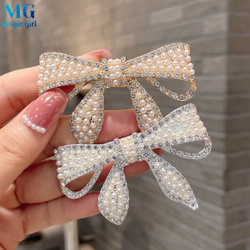 Kẹp Tóc Hình Nơ Đính Ngọc Trai Thời Trang Hàn Quốc