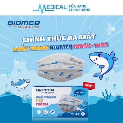 Khẩu trang trẻ em kháng khuẩn BIOMEQ MASK+ KID cùng họa tiết dễ thương " hộp 50 cái" dùng cho bé ( 6-10 tuổi ) - MEDICAL