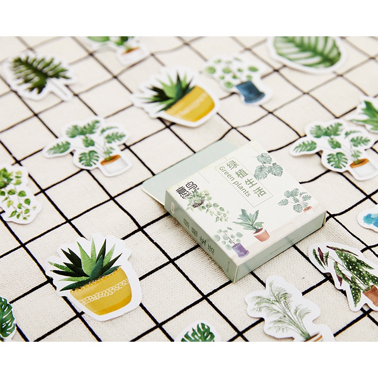 Hộp 46 chiếc sticker chậu cây cảnh màu trầm dùng decor Sổ Bullet Journal, Scrapbook, Thư thiệp quà - Tanpopo Sticker