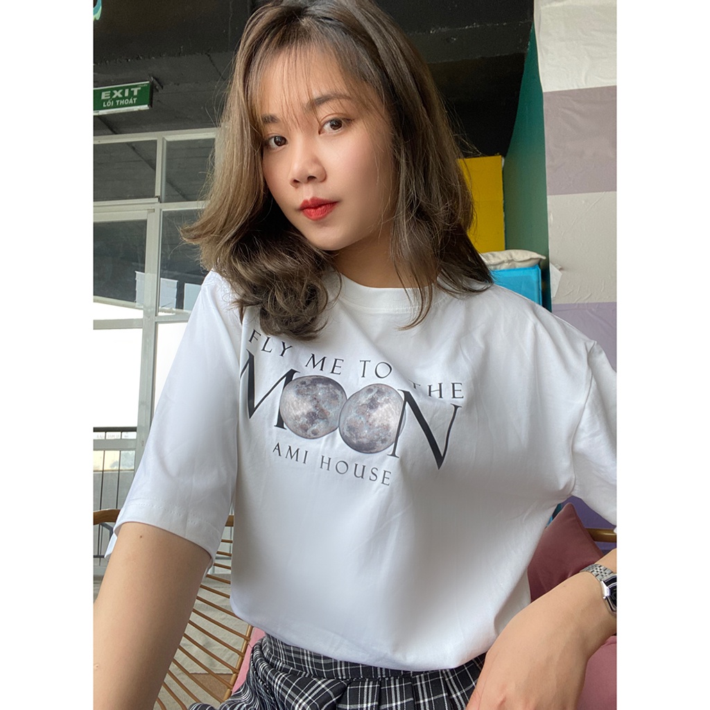 Áo thun tay lỡ AMIHOUSE nam nữ form rộng mầu đen và trắng
