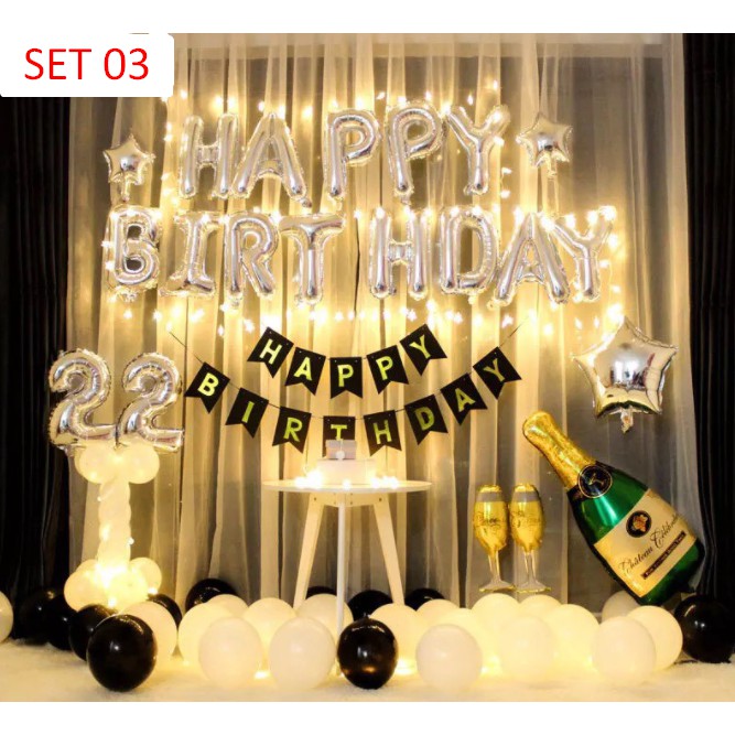 SET BONG BÓNG TRANG TRÍ SINH NHẬT ĐÈN LED HAPPY BIRTHDAY