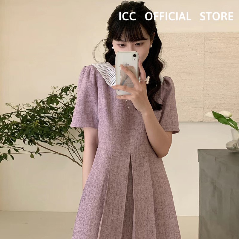 Đầm Dáng Xuông Xếp Ly Phối Cổ Ren Màu Hồng Sang Chảnh - Váy Công Sở VD035 ICC Official Store