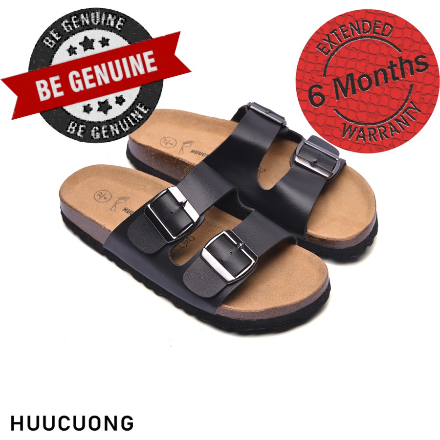 Dép HUUCUONG 2 khóa đen/ trắng đế trấu, hàng chính hãng, chất lượng cao, dép chịu nước