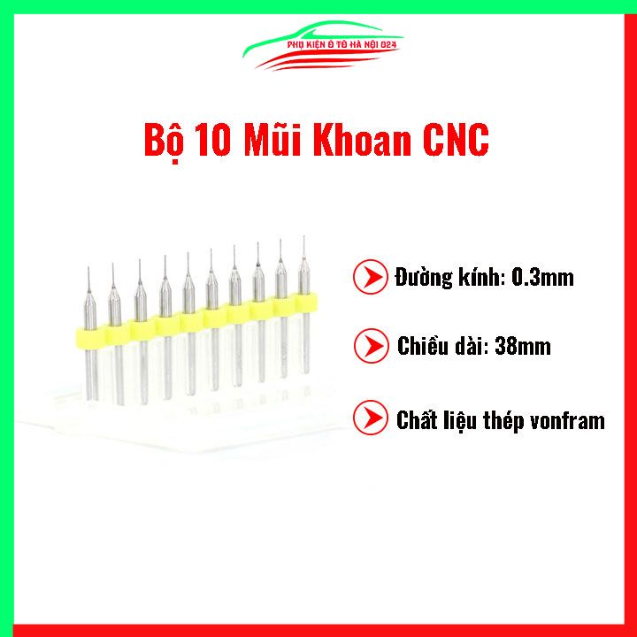Hộp 10 mũi khoan CNC cao cấp độ chính xác cao đường kính mũi 0.3mm
