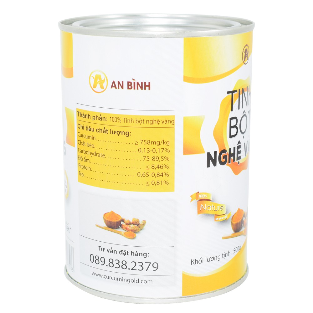 Tinh bột nghệ vàng An Bình hộp 500gr nguyên chất 100% (làm đẹp da)+ Tặng kèm muỗng cafe inox | BigBuy360 - bigbuy360.vn