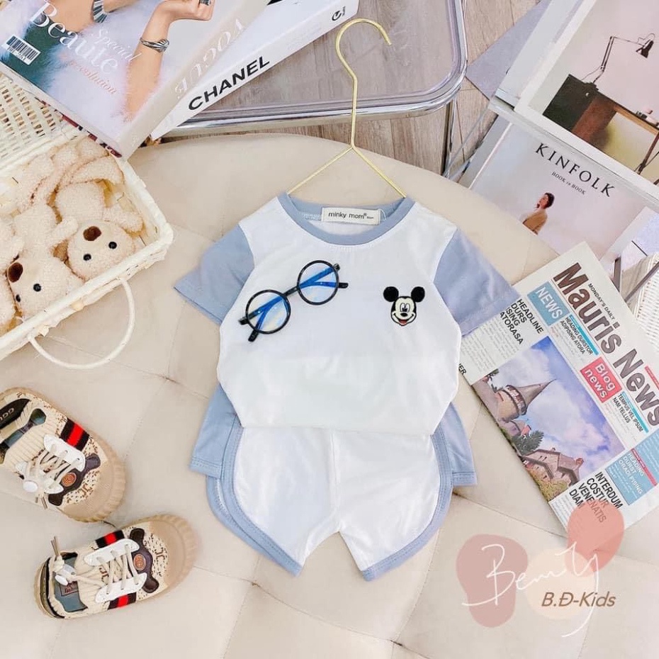 Sale sốc Bộ Cộc Tay Minky Mom Thun Lạnh  cho bé họa tiết THÊU Mic Ky xinh xắn cho bé trai bé gái 5-18kg  hàng đẹp