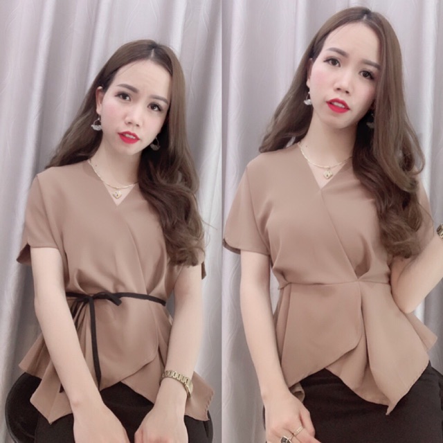 Áo Sơ Mi Nữ Thắt Dây Eo Dáng Peplum siêu đẹp (Video,ảnh thật)