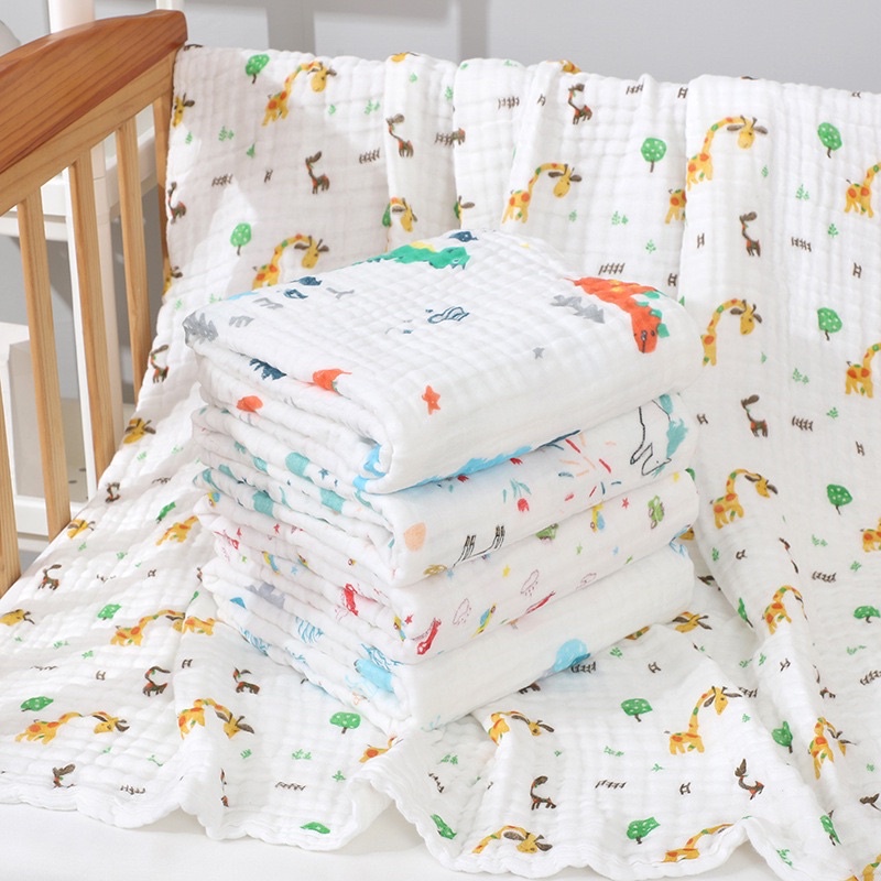 Khăn tắm xô 6 lớp cotton siêu mềm hoạ tiết xinh xắn, có thể làm chăn, ủ kén cho bé 110*110cm - Lalababy68