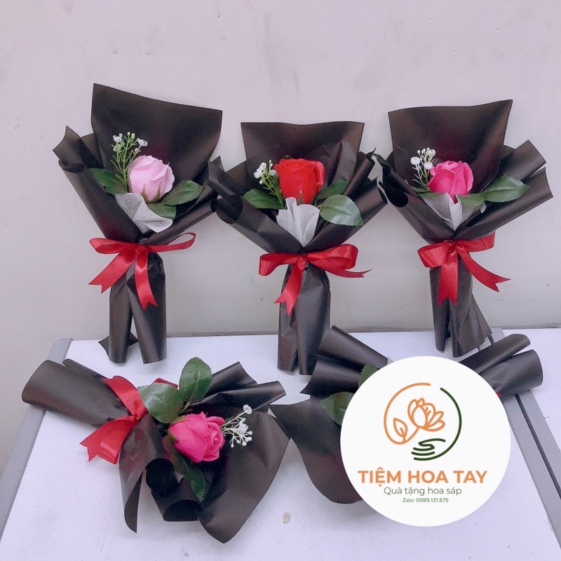 Bó hồng sáp thơm 1 bông to xoè cao 28cm
