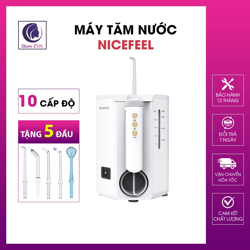 Tăm Nước Nicefeel Máy Tăm Nước Nha Khoa Cho Gia Đình, Tặng 5 Đầu Xịt Siêu Tiện Lợi Bảo Hành [12 Tháng]