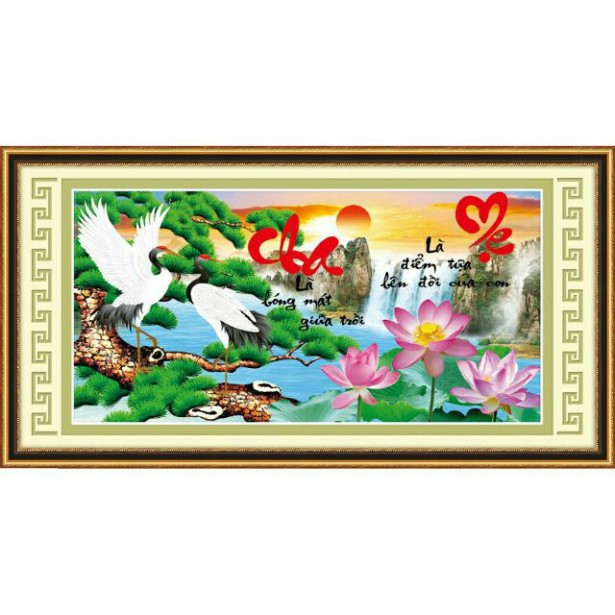 Tranh thêu chữ thập 3D CHA MẸ (53479)83×41cm chưa thêu.