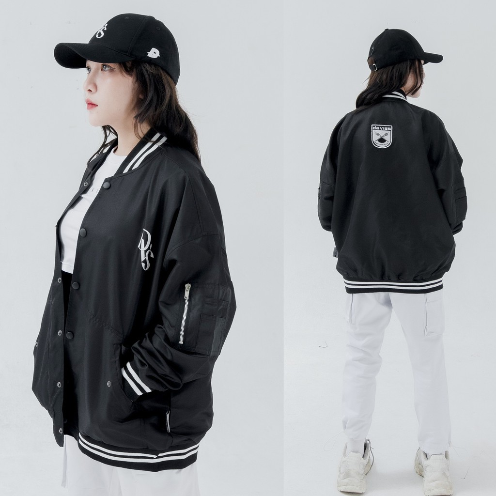 Áo khoác bomber dù unisex form rộng màu đen Daviesism local brand Davies.