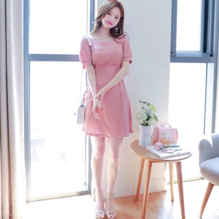 Đầm váy hồng form ngắn thắt eo (kèm hình thật)