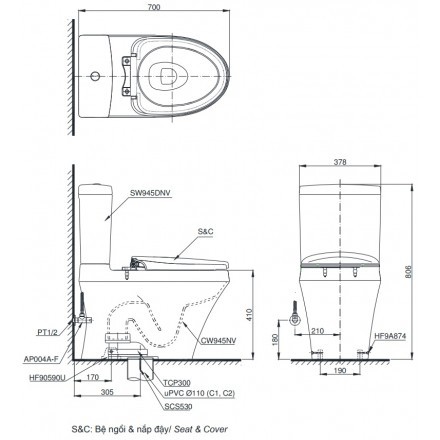 Bồn Cầu Điện Tử TOTO CS945DNW6 Nắp Rửa Washlet chính hãng(thật)