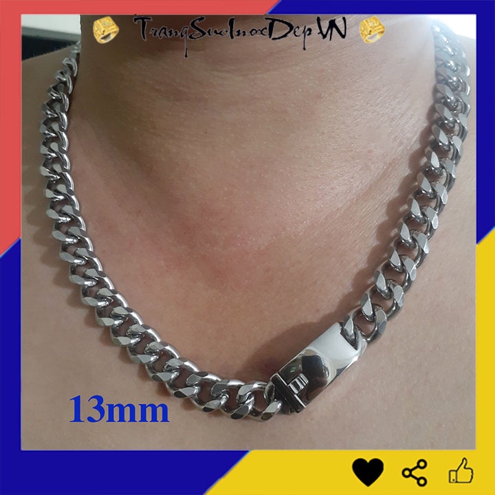 Dây chuyền nam inox cao cấp kiểu lặc đơn vát cạnh khóa hộp 13ly sáng đẹp, không đen, thể hiện đẳng cấp phái mạnh