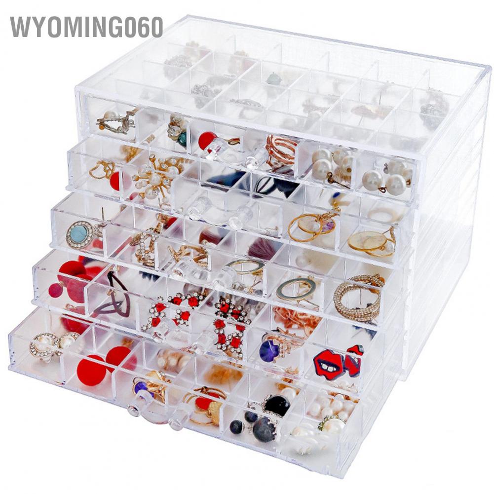 Wyoming060 5 Layer Transparent Jewelry Box Drawer Type Dustproof Storage 120 Compartm