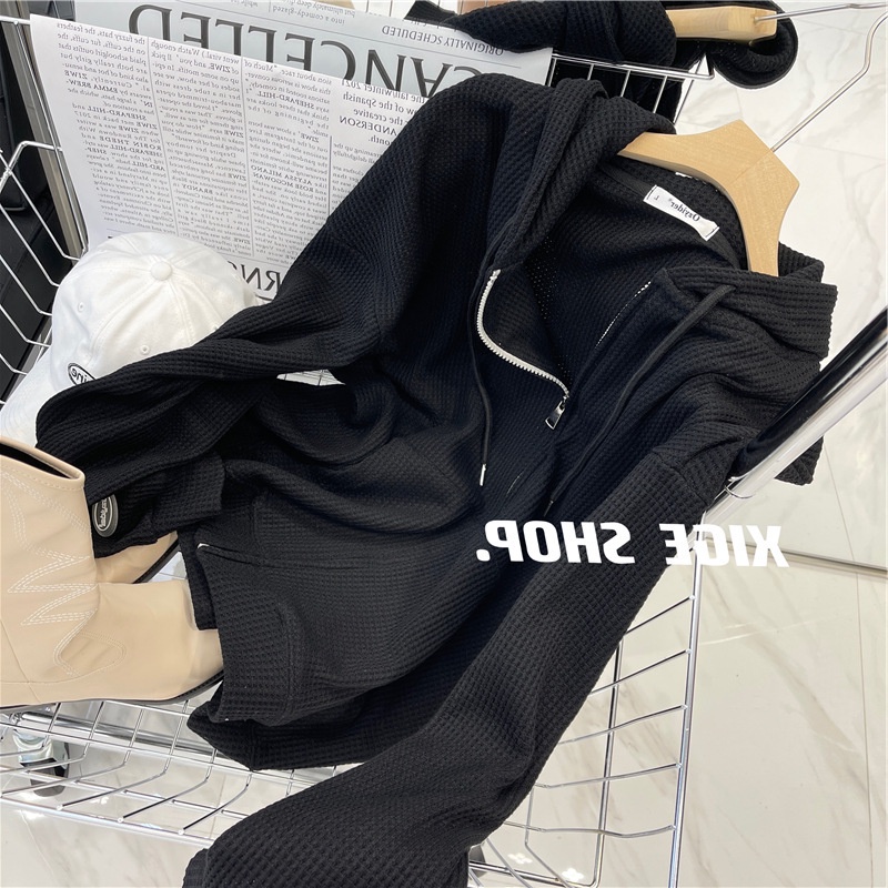 Áo Hoodie Dáng Rộng Phối Khóa Kéo Thời Trang Dành Cho Nữ