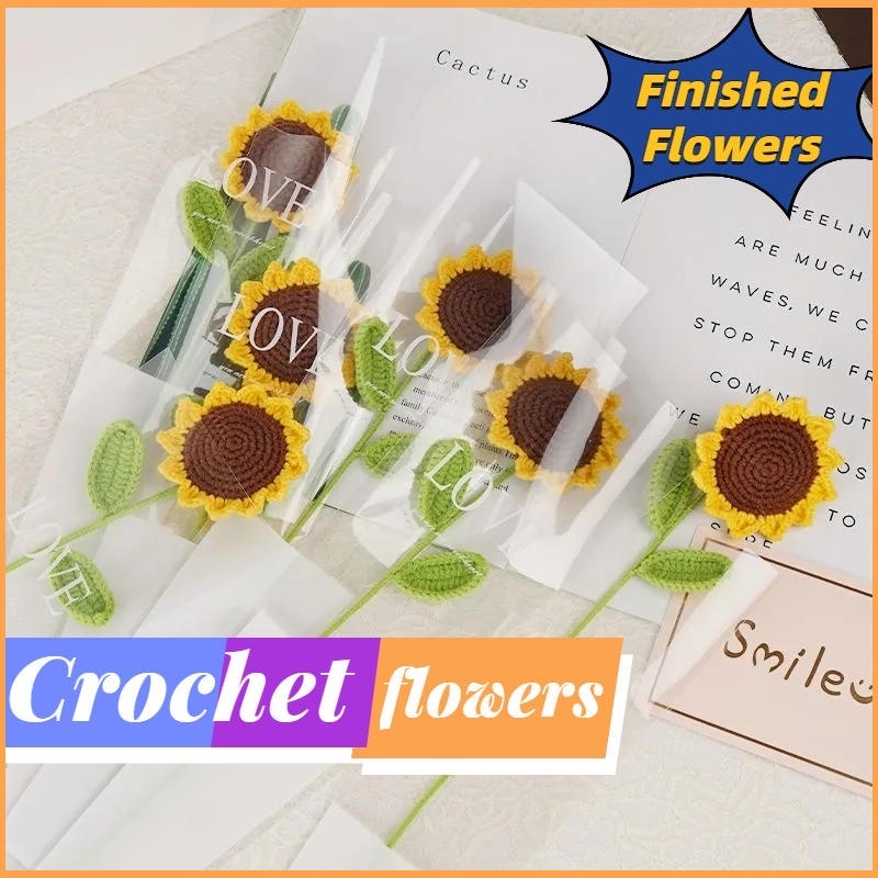 Bó Hoa Hướng Dương / Hoa Cẩm Chướng / Hoa Tulip / Hoa Hồng Đan Móc Thủ Công Làm Quà Tặng Sinh Nhật / Ngày Lễ Tình Nhân