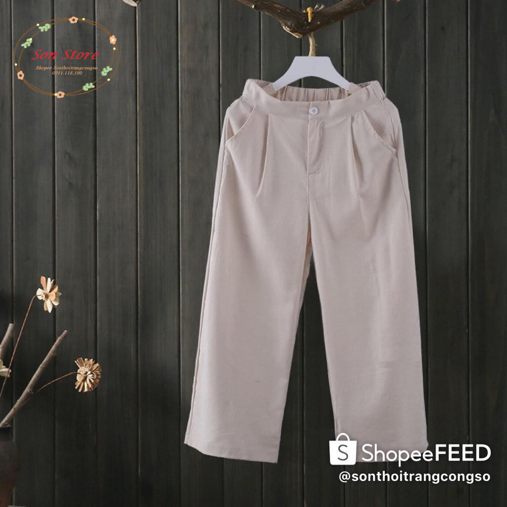 Quần suông đũi ống rộng dáng lửng chun sau khóa trước | BigBuy360 - bigbuy360.vn