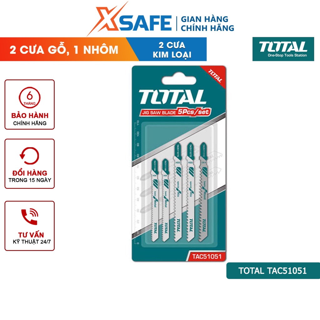 Bộ 5 lưỡi cưa lọng TOTAL TAC51051 Lưỡi cưa lọng Total chất liệu hợp kim siêu bền, dễ dàng cắt kim loại, gỗ