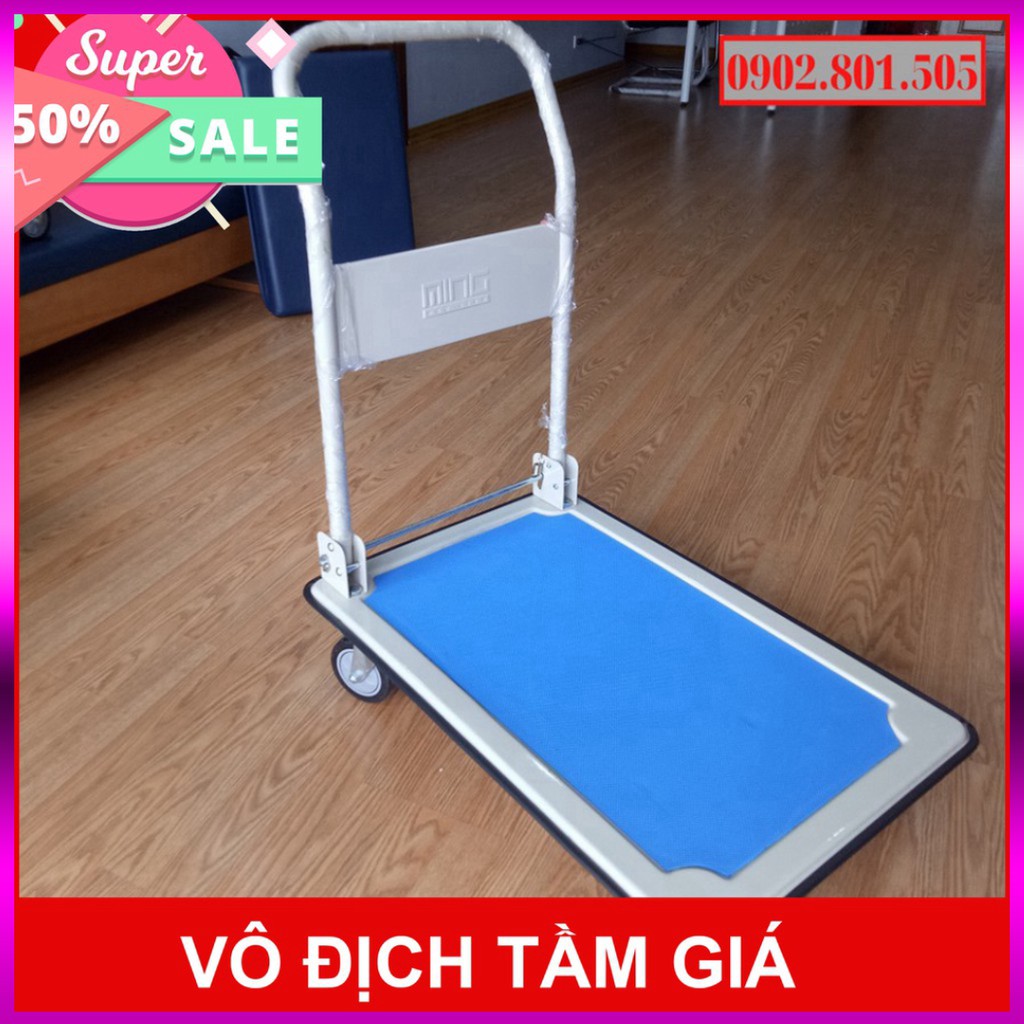 Xe Đẩy Hàng 4 bánh 150kg, Xe Đẩy Hàng maxkiwi- Sàn Thép, Tay Đẩy Gập Gọn Kho Miền Nam