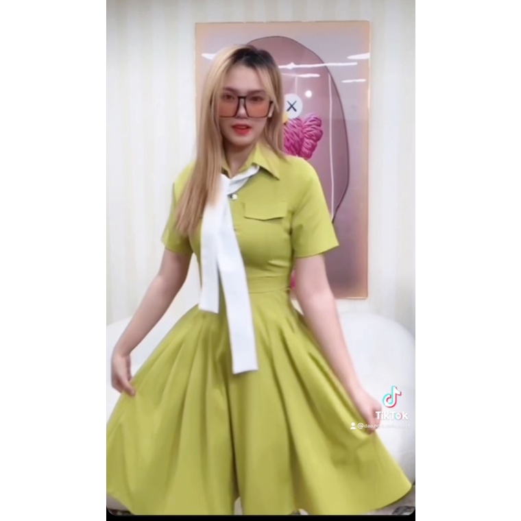 Đầm Dài Phối Cổ Sơ Mi Tay Ngắn Chất KaKi Cứng