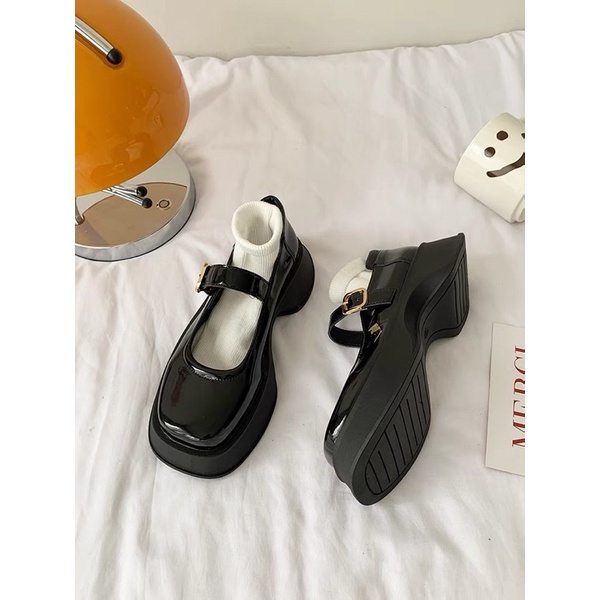 Giày búp bê có đế cao tiểu thư mũi vuông Mary Jane Yannie Lolita