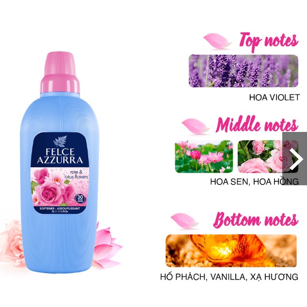 Nước Xả Vải Hương Nước Hoa Ý Felce Azzurra Siêu Thơm Và Mềm Mại 1.025 Lít