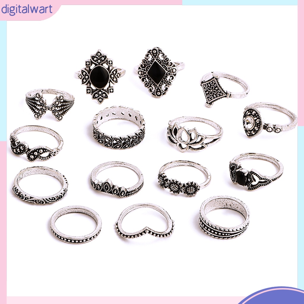 Set 15 nhẫn đeo ngón tay phong cách thời trang dành cho nữ
