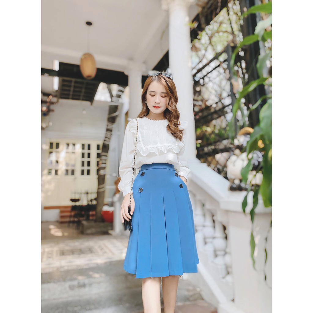 Chân váy xếp li xòe ngang gối nhiều màu 5 size CHUU CV5024