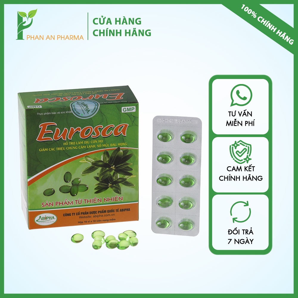Viên uống Ho Dầu Eurosca Fort với hàm lượng tinh dầu tràm hộp 30 viên - HG048