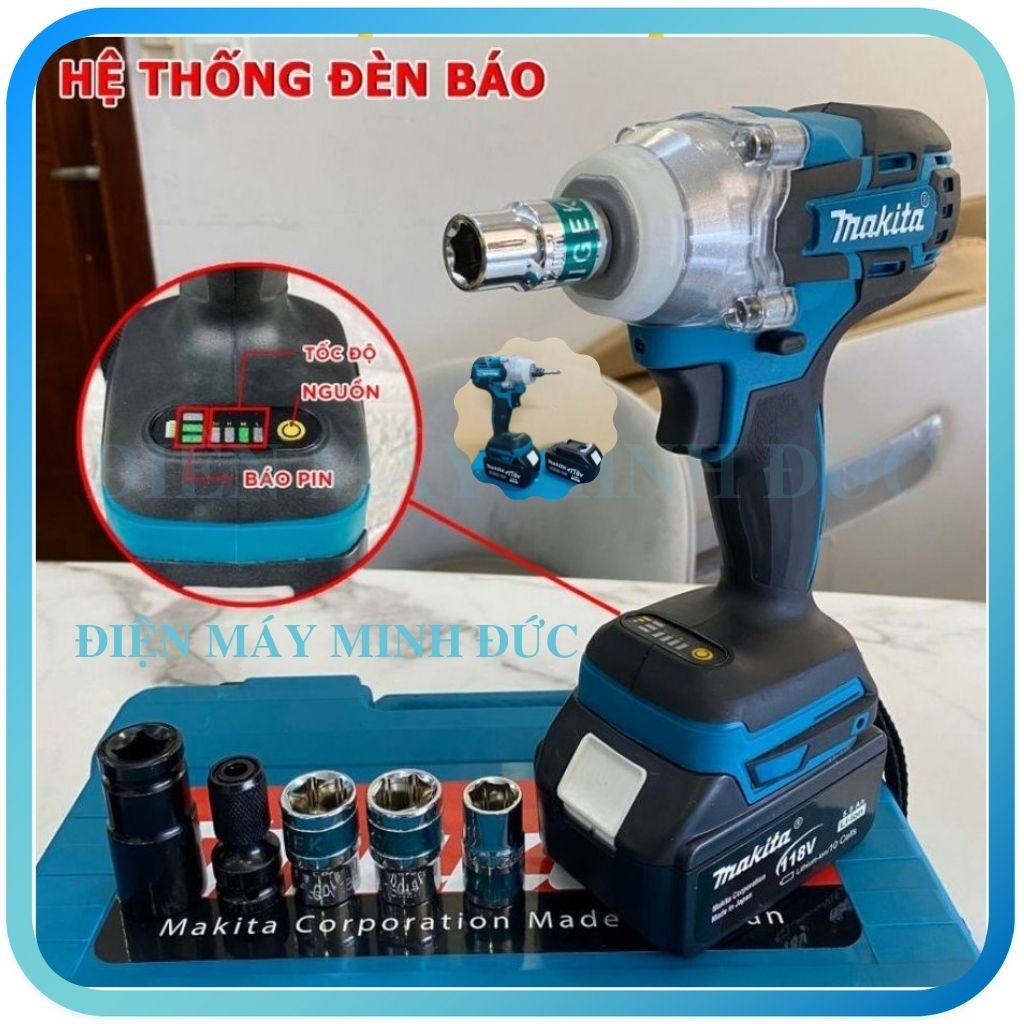 Máy bắt bắn vít siết bulong cầm tay mini đa năng Makita 118V pin lớn 10 Cell KHÔNG CHỔI THAN- FULL BOX 2 PIN
