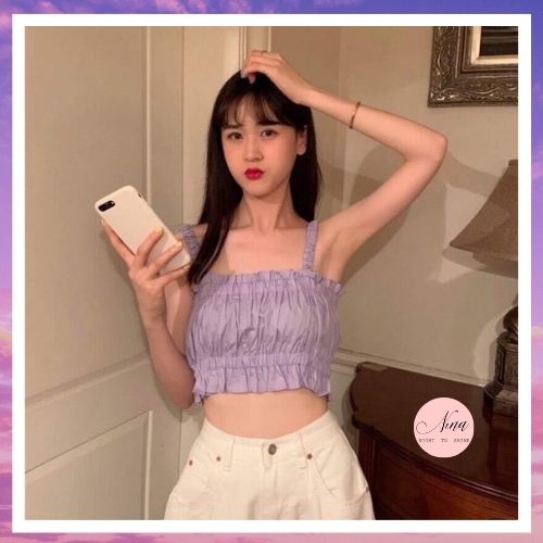 Áo Đũi Croptop 2 Dây Chun Ngực Chất Liệu Đũi Mềm Mát NinaStore (Có Video + Ảnh đánh giá) SP000136