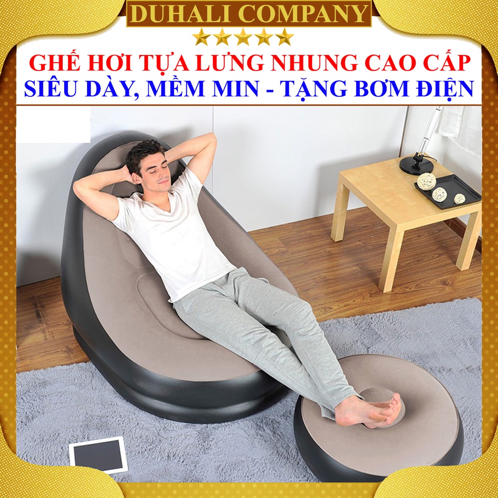 Ghế Hơi - Ghế Tình Yêu Bơm Hơi - Tựa Lưng, Lười, Êm Ái, Lót Nhung Mềm Mịn Cao Cấp, Lâu Thoát Khí, Tặng Bơm Điện - DUHALI