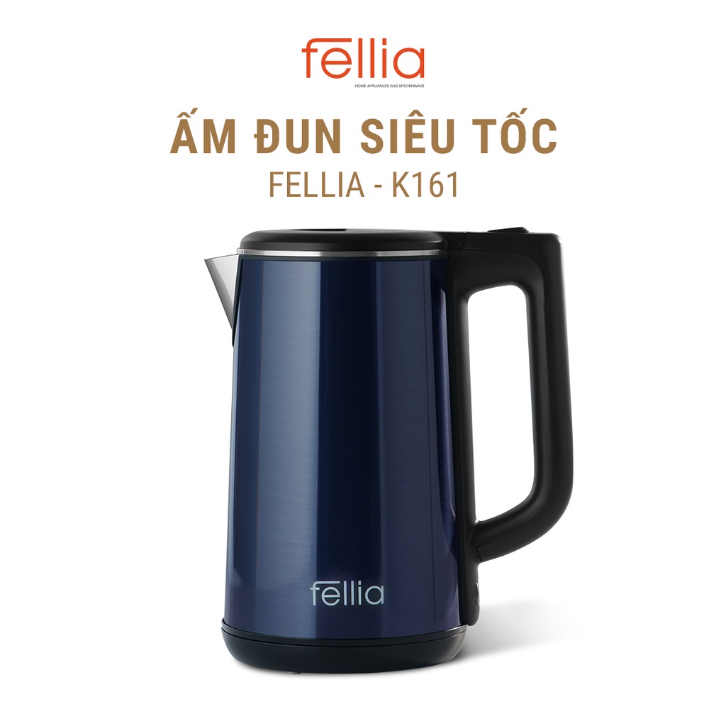 Ấm đun siêu tốc Fellia K161- Thành bình 3 lớp cách nhiệt an toàn - Màu xanh/đỏ - Bảo hành 18 tháng