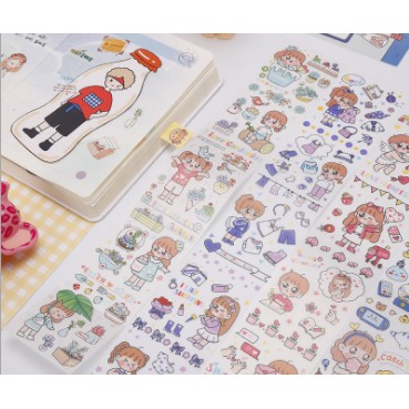 Miếng Dán Washi Sticker In Họa Tiết Cô Bé DIY Trang Trí Cực Dễ Thương