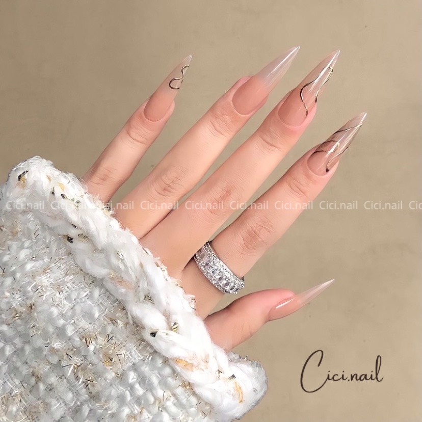 🌷CICI_NAIL🌷 Móng Úp Thiết Kế Form Nhọn Vân Tráng Gương