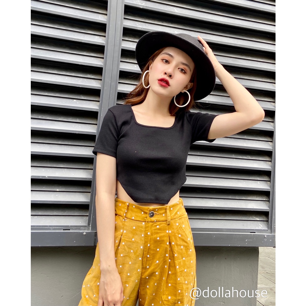 Áo Croptop cổ tròn Cut Out Thời Trang ( Ảnh Thật )