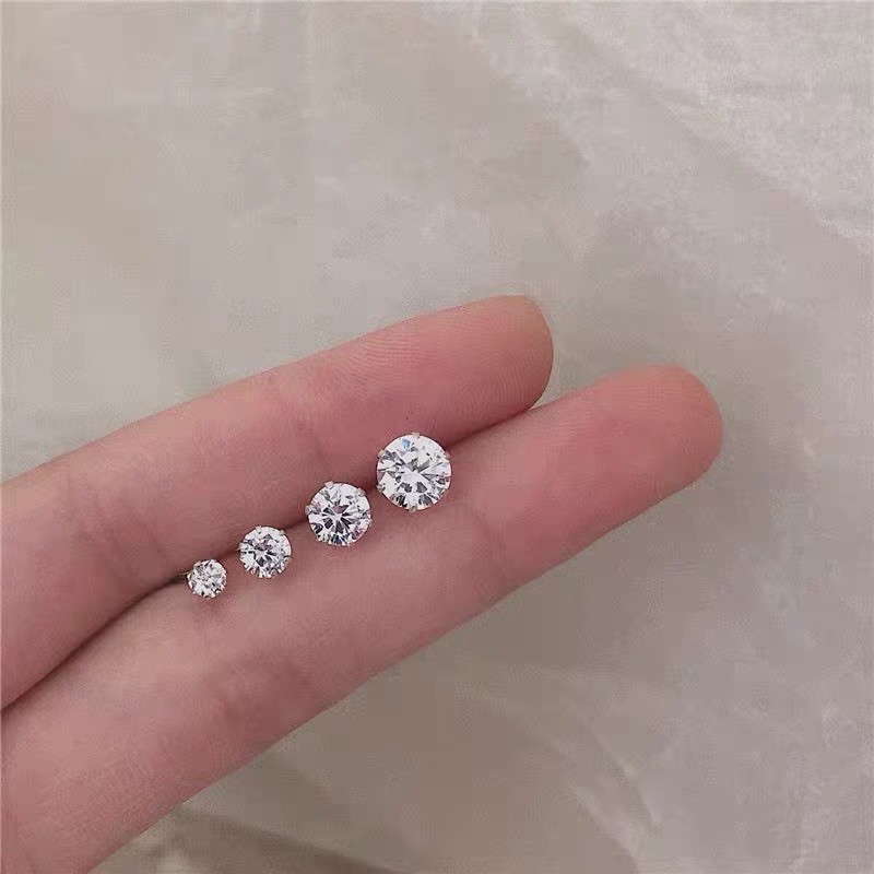 Khuyên tai bạc nữ nụ đá tròn Bông tai bạc 925 nam nhiều size Duyson Silver ...