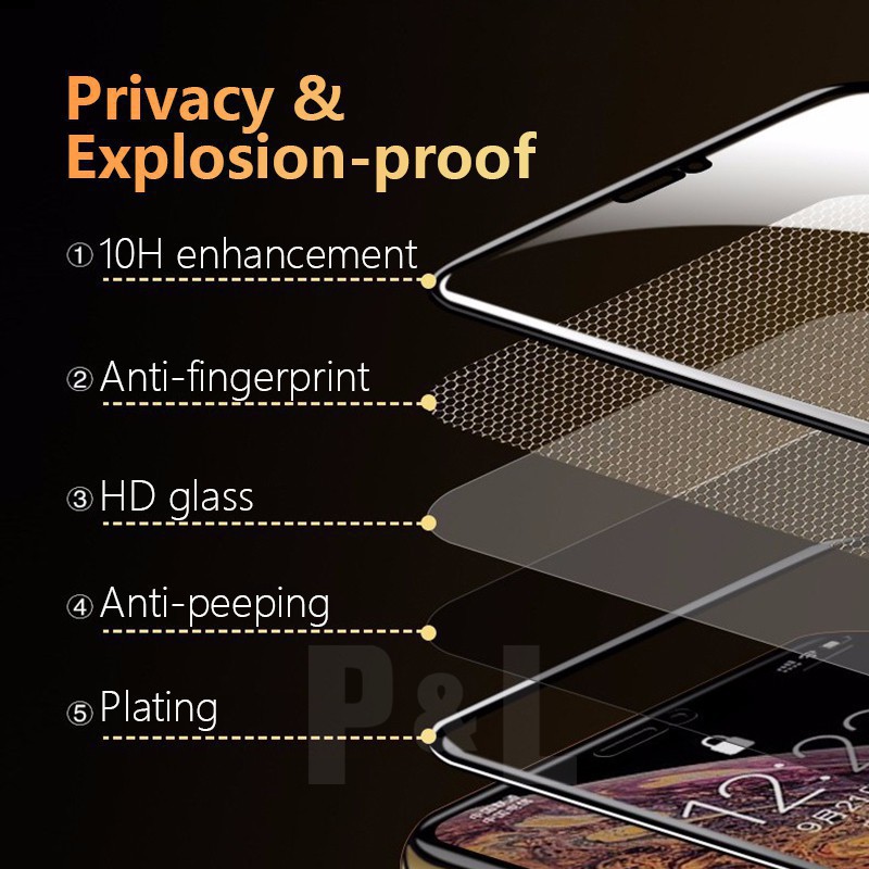 Kính Cường Lực Chống Nhìn Trộm Privacy Không Tối Màn Hình Cho iPhone 7 Plus 8 Plus Xs Max 11 Pro Max 12 Pro Max 13 Pro