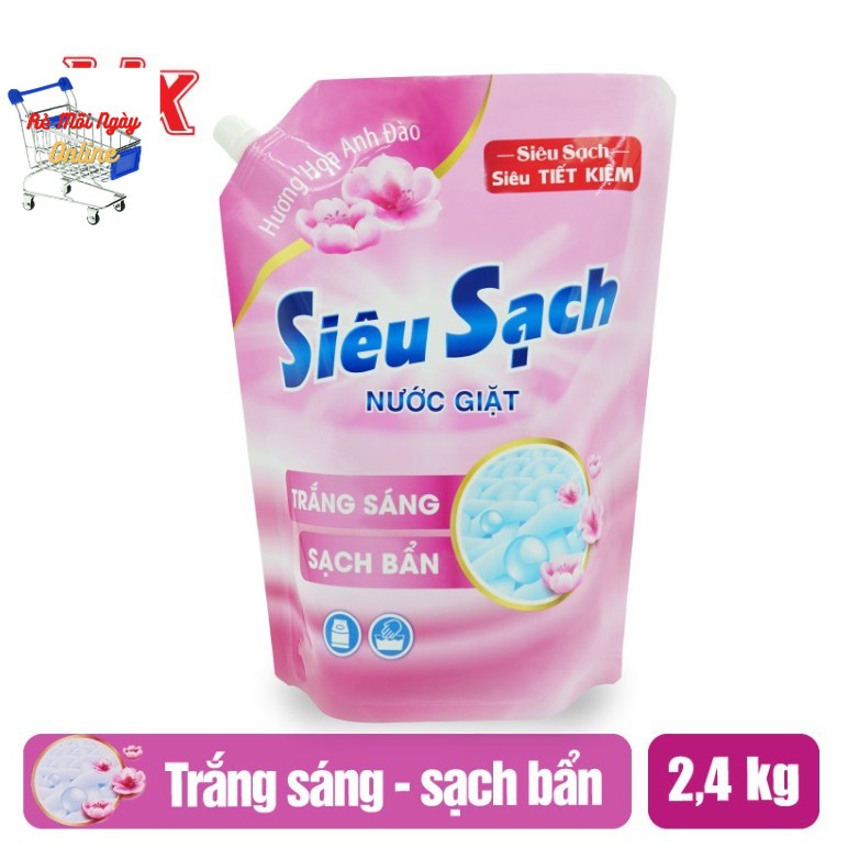 Túi nước giặt Lix Siêu Sạch 2.4kg hương Hoa Anh Đào- Thơm lâu, sạch trắng