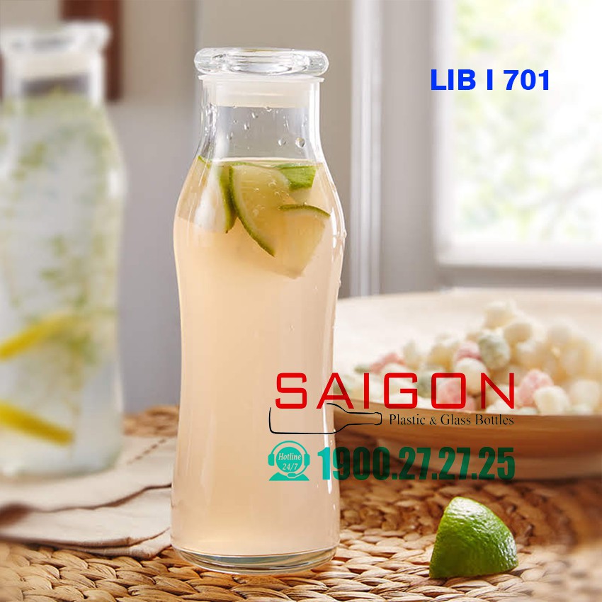 Bình Thủy Tinh Cao cấp nắp Thủy tinh 565ml đựng nước Detox | LIB.701