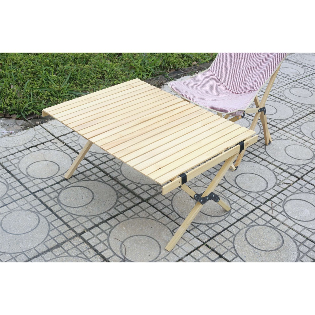Bàn dã ngoại mặt cuộn gọn gỗ dẻ gai cao cấp T90 - Thiết kế cuộn thông minh - kèm túi đựng tiện lợi