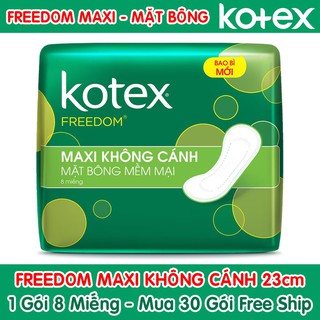 Băng Vệ Sinh Kotex Freedom Maxi Dày Không Cánh Mặt Bông 23cm ( 1 Gói 8 Miếng - 1 Lốc 8 Gói ) .