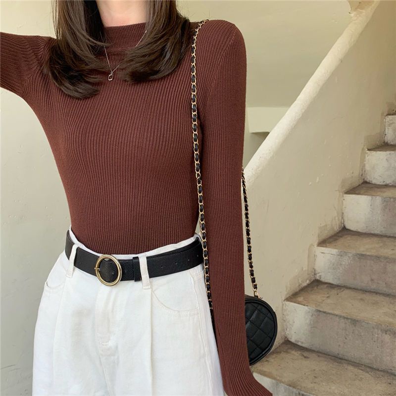 Áo Sweater Dệt Kim Cổ Lọ Tay Dài Dáng Ôm Thời Trang Mùa Thu Xinh Xắn Cho Nữ