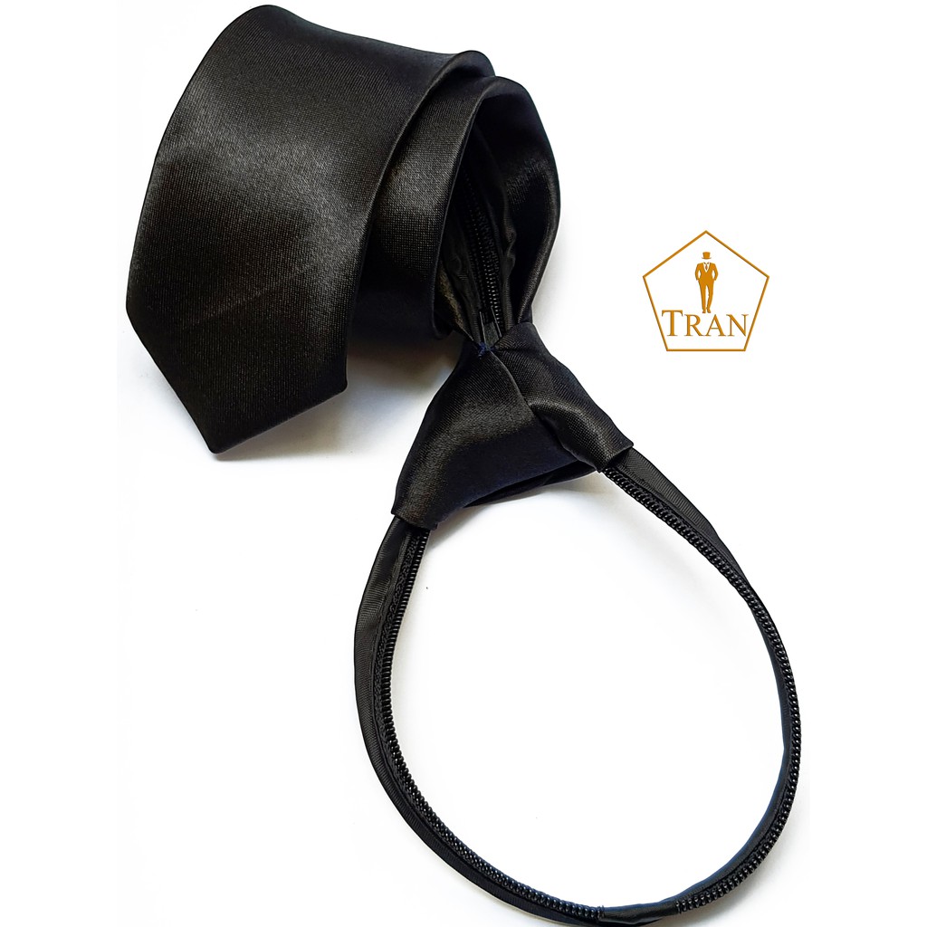 Cà vạt, Cavat Đen Dây Kéo Bản Nhỏ Thắt Sẵn 5cmx35cm