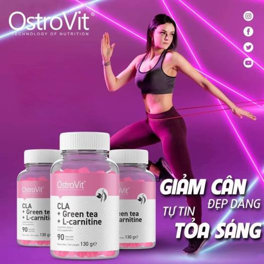 Ostrovit L Carnitine Cla Green Tea Hỗ Trợ Giảm Mỡ Tự Nhiên Đốt Mỡ An Toàn (90 Viên) - Từ Ba Lan
