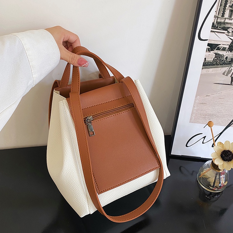 Túi Xách Đeo Vai Sức Chứa Lớn Màu Sắc Tương Phản Phong Cách retro Cao Cấp