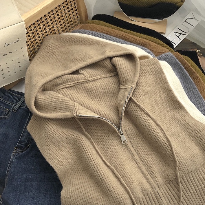 NUZIRO Áo hoodie  không tay cổ chữ V phong cách Hàn Quốc cho nữ